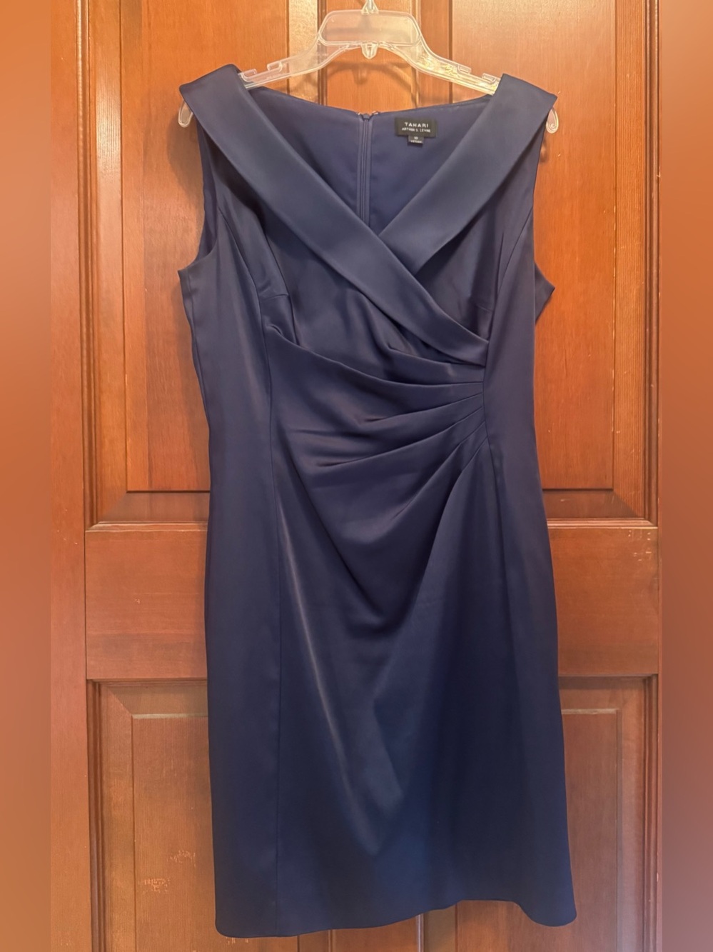 Tahari ASL Navy Sleeveless Satin Sheath Dress—Weddings, Galas and Special Event